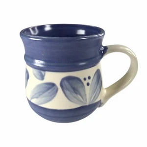 Vintage Pfaltzgraff Mug Villa Flora Coffee Cup Blue Leaf Pattern Mexico - Picture 1 of 7