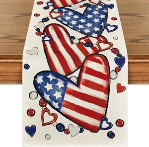 Stars and Stripes Heart Patriotic 4Th of July Table Runner, Memorial Day Kitchen - Picture 1 of 7