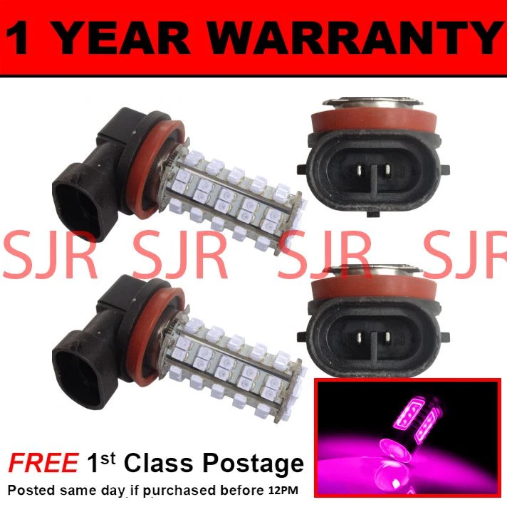 H8 PINK 60 LED FRONT MAIN HIGH BEAM LIGHT BULBS HIGH POWER KIT XENON MB500401 X2 - Image 1 of 1