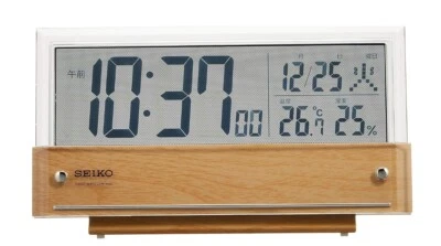 Reloj Despertador SEIKO SQ782B Temperatura/Humedad Transparente LCD Madera Digital H Foto 1 de 3