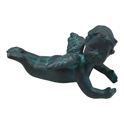 Estatuilla pequeña de querubín ángel alado de cerámica verde LEER Foto 1 de 4