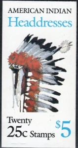 US Scott #BK179, "Indian Headdresses" Booklet of 20 ea.  25 cent stamps - Picture 1 of 1