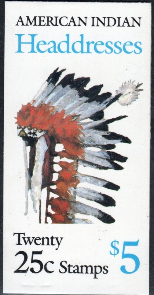 US Scott #BK179, "Indian Headdresses" Booklet of 20 ea.  25 cent stamps - Image 1 of 1