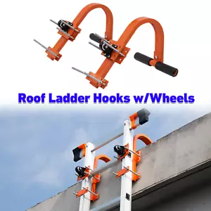 2 Pack Heavy Duty Ladder Roof Hook w/Wheel Rubber Grip T-Bar Ladder Stabilizer - Picture 1 of 23