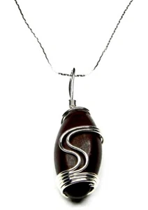Wire Wrapped Pendant Necklace -Shiva Lingam Stone 24" Silver Plated Link Chain-1 - Picture 1 of 4
