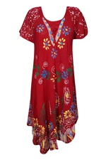 BOHO Caftan Dresses Bright Red Rayon Gypsy Hippie Chic Bohemian Tank Dress M