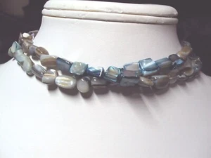 blue gray purple abalone sea shell chip chockers or long 28.5" necklace nautical - Picture 1 of 11