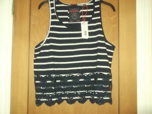 superdry ladies navy striped top size l/14 new with tags - Picture 1 of 3