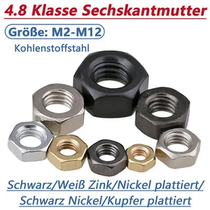 M2/M2.5-M12 Sechskantmutter DIN 934 Schwarz Muttern 4.8 Klasse hochfest Muttern - Bild 1 von 10