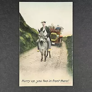 Antique 1908 DB Postcard Humorous Man On Donkey Blocking Road Postcard - Picture 1 of 3