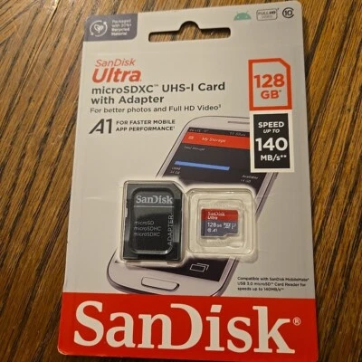 Sandisk Ultra 128GB MicroSD with SD Adapter A1 140MB/s Full HD Video New Sealed - Image 1 of 2