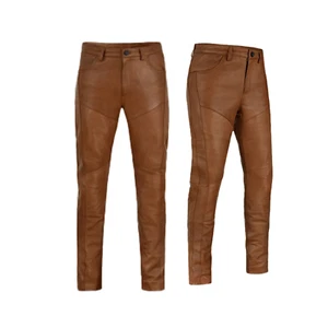 Pantalones de cuero genuino para hombre marrones de motociclistas 100% cuero de cordero real - Imagen 1 de 5