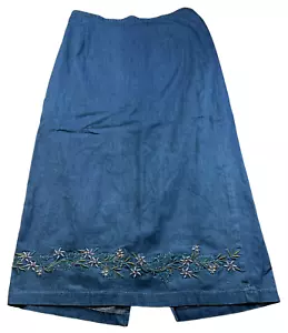 Alfred Dunner Skirt Womens 14 Petite 14P Blue Denim Stretch Embroider Pattern - Picture 1 of 6