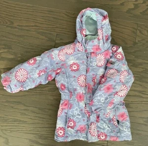 LL Bean Coat Girls 4T Purple Pink Flowers Hooded Zip Jacket Winter Snow Insulate - Picture 1 of 10