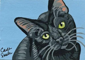 Pintura Miniatura Original ACEO ATC Gato Negro Arte Mascota -C. Pequeño - Imagen 1 de 2
