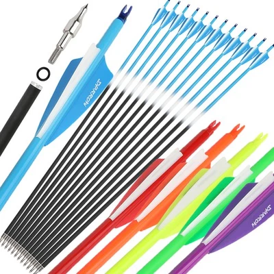 30" Archery Carbon Arrow Vanes SP500 Field Recurve Bow Compound Bow Tips Hunting - Image 1 of 4