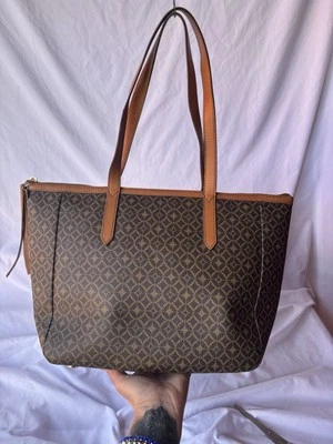 Bolso de Hombro FOSSIL Sydney Marrón Lona Recubierta Grande Firma Foto 1 de 4