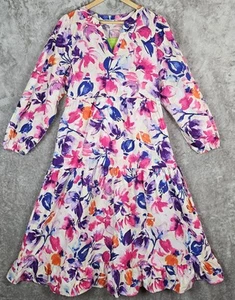 Page One Medium Floral Maxi Dress Tiered Balloon Sleeves Cotton V-neck Pockets - Picture 1 of 14
