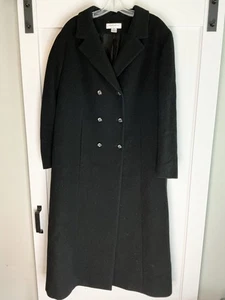 Abrigo Preston & York Mujer Talla 16 Negro 100% Lana Maxi Largo Completo Clásico - Imagen 1 de 5