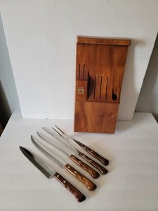 Vintage Feuerstein Edelstahl Vanadium Messer Set hängend Wand Etui USA Made selten Set - Bild 1 von 11