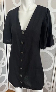 Vntg TopShop Linen Mini Dress Black Neutral Top Layer Lightweight Jacket Sz 4 6 - Picture 1 of 9