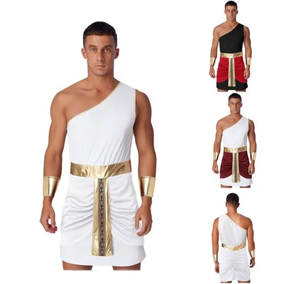Men's Pharaoh Costume Halloween Egypt King Fancy Dress One Shoulder Robes Club - Image 1 of 3
