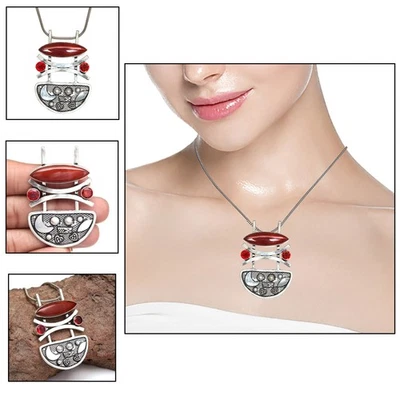 Colgante de plata de 2" con piedras preciosas de ónix rojo granate regalo para mujer Foto 1 de 4