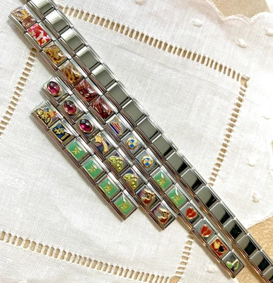 Dolceoro Italy Stainless, Garnet, Charm Links, 29 Gems & Emblems, 18 Blanks, 17" - Image 1 of 4