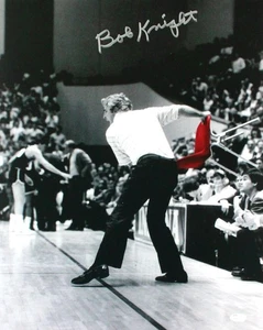 Bob Knight Autographed Indiana 16x20 B&W With Red Chair Photo- JSA W *Silver - Picture 1 of 2