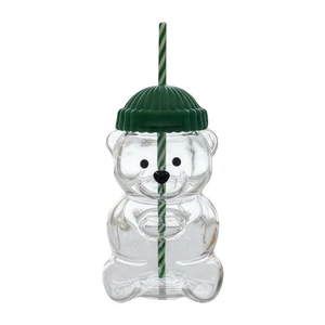 Glass Bear Coffee Cup with Straw, Glass Bear Straw Cup 20oz with Beanie Lid - Picture 1 of 6