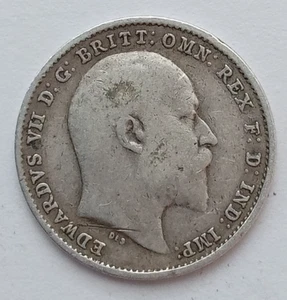 1909 EDWARD VII SILVER THREEPENCE ( .925 Silver ) British 3d Coin. 128 - Picture 1 of 2