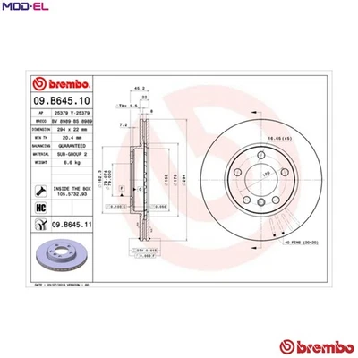 2x BRAKE DISC 09.B645.11 FOR MINI COUNTRYMAN/COOPER PACEMAN/HATCH/PEQUENO 2.0L - Image 1 of 4