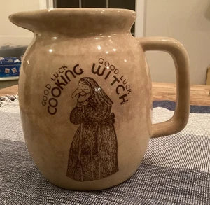 VINTAGE 1970’s GOOD LUCK COOKING WITCH KITCHEN WITCH PITCHER 6.25” TALL - Picture 1 of 6