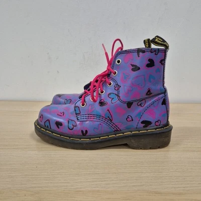 Dr Martens Vintage 101 6 Löcher Lila Leder Herzmuster England Stiefel Uk 4 - Bild 1 von 4