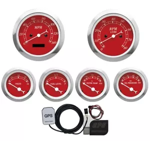 MOTOR METER RACING Classic Red 6 Gauge Set GPS Speedometer MPH °F PSI 85mm 52mm - Picture 1 of 12