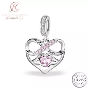 Tante & Nichte Charm echt 925 Sterling Silber & rosa Kristall - Weihnachtsgeschenk - Bild 1 von 4