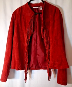 Shego's Chaqueta Pequeña Rojo Profundo Flecos 100% Cuero - Imagen 1 de 5