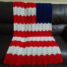 American Flag Handmade Crochet Knit Afghan Throw Blanket Usa Patriotic