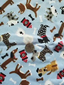 7/8 yd Flannel Scottish Dogs Fire Hydrants Bones Sewing Quilting Fabric - Picture 1 of 4