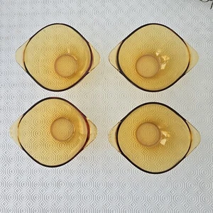 Vintage amber glass serving Dessert bowls set of Four 1970s Made In France -B19 - Picture 1 of 10