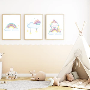 Einhorn Regenbogen Wolke 3er Set Kinderzimmer Bilder DIN A4 Poster Babyzimmer - Bild 1 von 6