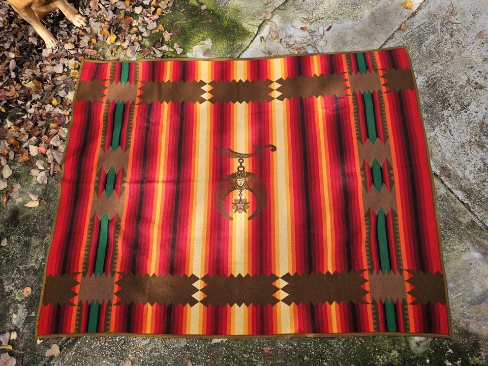 Antique 1920s Pendleton Wool Blanket Shriners Masonic Western 72"x58" Reversible - Image 1 of 4