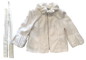 Zara Women’s Short White Linen Jacket Size L Puff Collar Zip Evening Work Casual - Picture 1 of 24