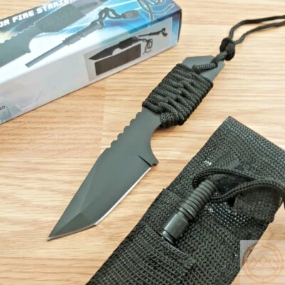 Fixed Knife 3.375" Finish Stainless Steel Tanto Blade Black Cord Wrapped Handle - Image 1 of 4