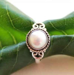 Natural Pearl Ring 925 Sterling Silver Handmade Woman Dainty Ring All Size C 249 - Picture 1 of 11