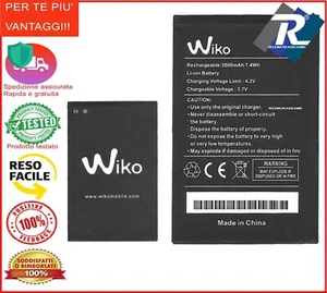 BATTERIA WIKO LENNY 1 3702 SUNNY 2 PLUS SUNNY 3 W_K120 2600 Y52 JERRY 2000 mAh - Foto 1 di 2