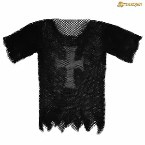 Templar Chainmail Shirt Medieval Knight Armor Butted Half Sleeves Black Steel - Picture 1 of 12