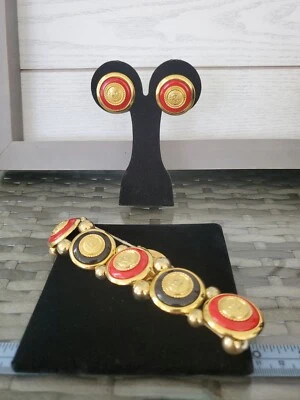 Pulsera vintage Liz Claiborne rojo negro oro con pendientes ¡LEER DESCRIPCIÓN! Foto 1 de 4