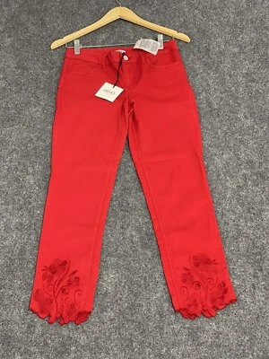 Liu.Jo Milano Jeans Womens 4 - Floral Embroidered Red W27  Stretch Pants N2 - Image 1 of 4