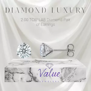 2.00 Ct G VS2 Round Cut Lab Grown Diamond Martini Stud Earrings 14k Screw Backs - Picture 1 of 2